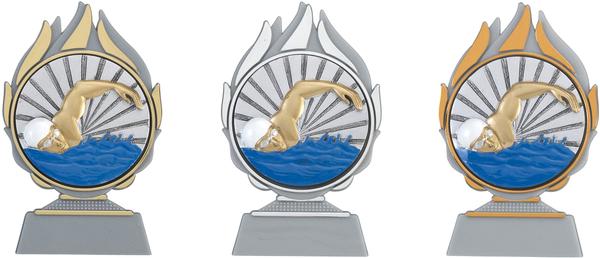 Schwimmen Pokal Figur Höhe 15cm drei Farben inklusive Schild auf MarmorDLRG 